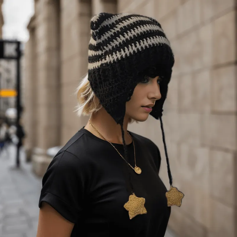 Two-Tone Striped Cat Ear Knitted Beanie Hat sold by GTHIC product image thumbnail 4