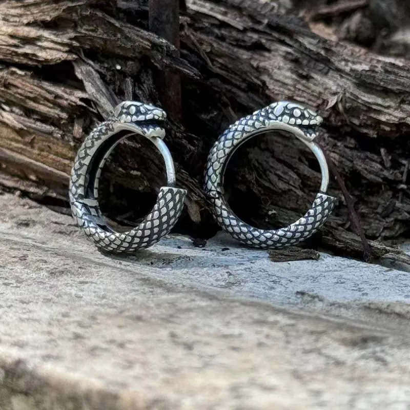 Snake Ouroboros Sterling Silver Huggie Earrings sold by GTHIC