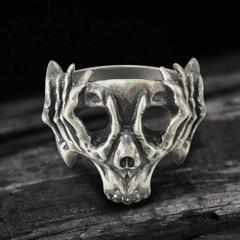 Skeleton Hand Head Sterling Silver Skull Ring sold by GTHIC