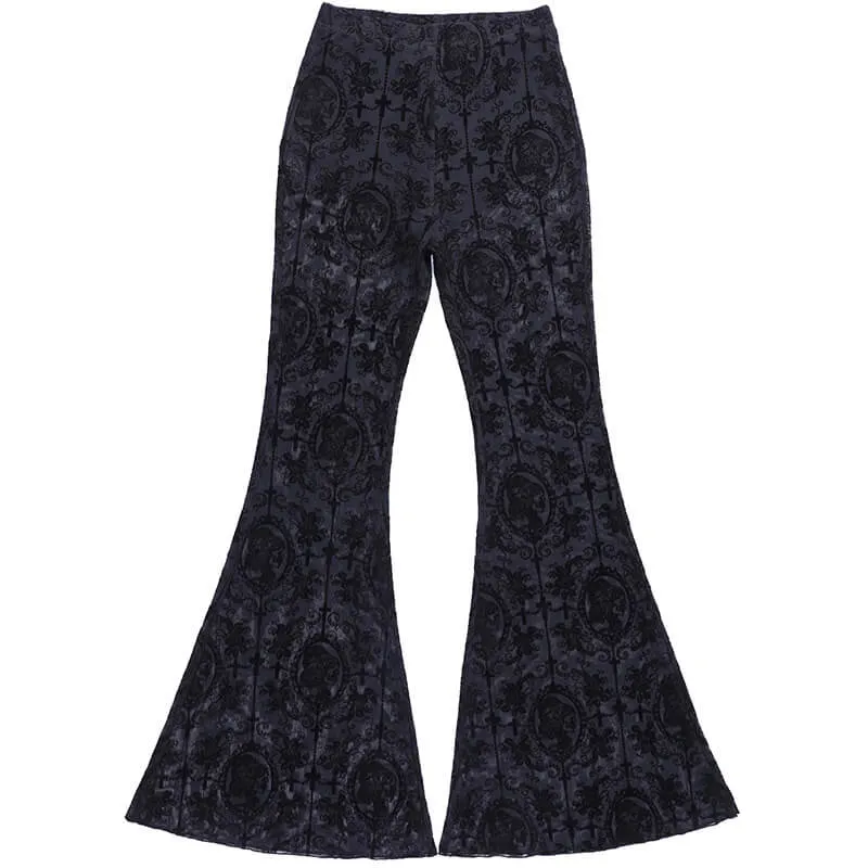 Black Sheer Lace Print High Waisted Flared Pants sold by GTHIC product image thumbnail 3