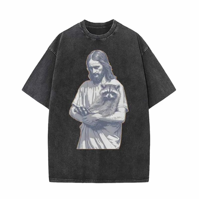 Jesus Hold Raccoon Vintage Washed T-shirt made by GTHIC