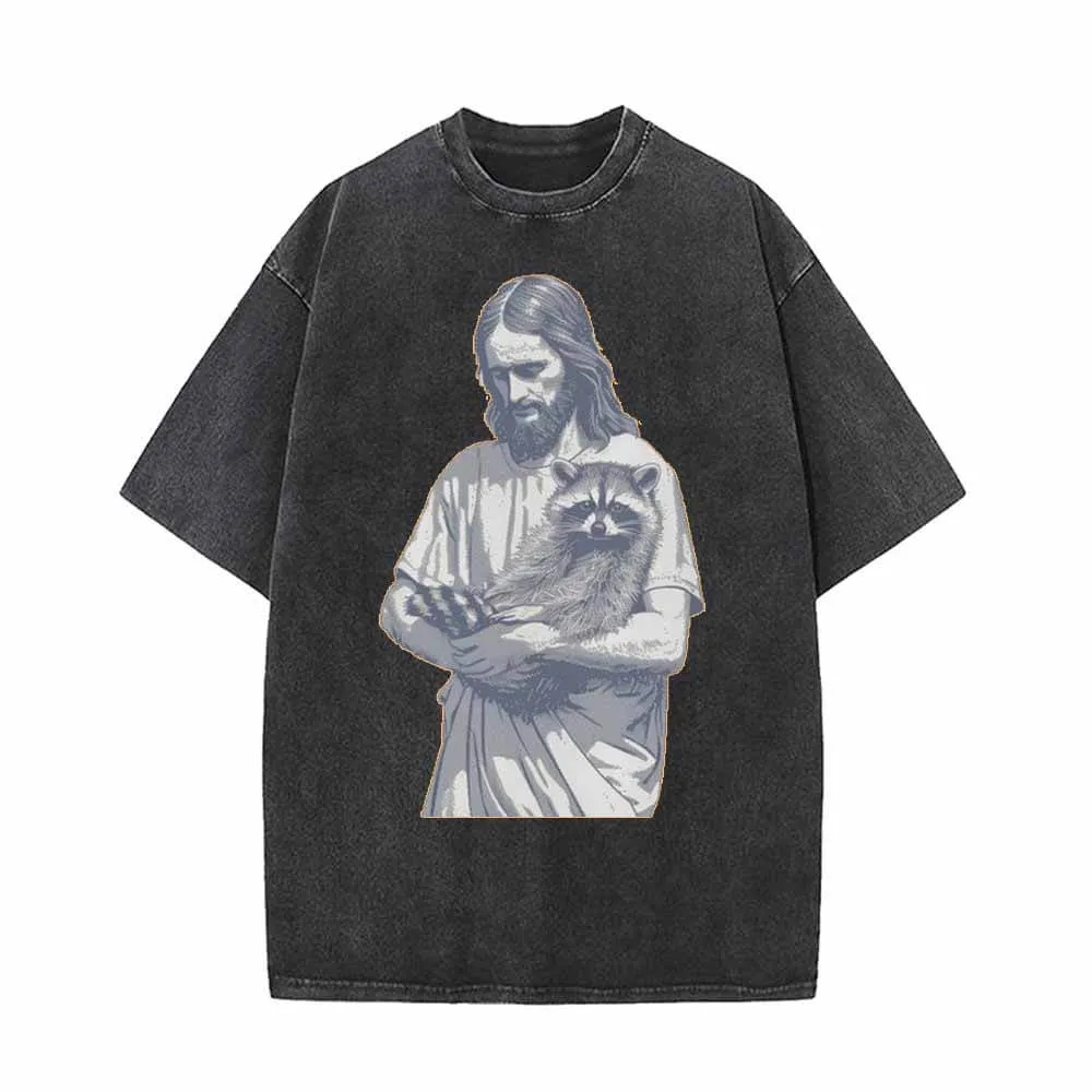 Jesus Hold Raccoon Vintage Washed T-shirt sold by GTHIC