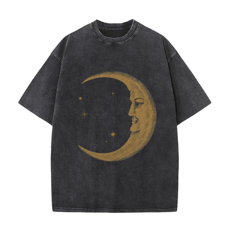 Vintage Washed Moon Print T-shirt sold by GTHIC