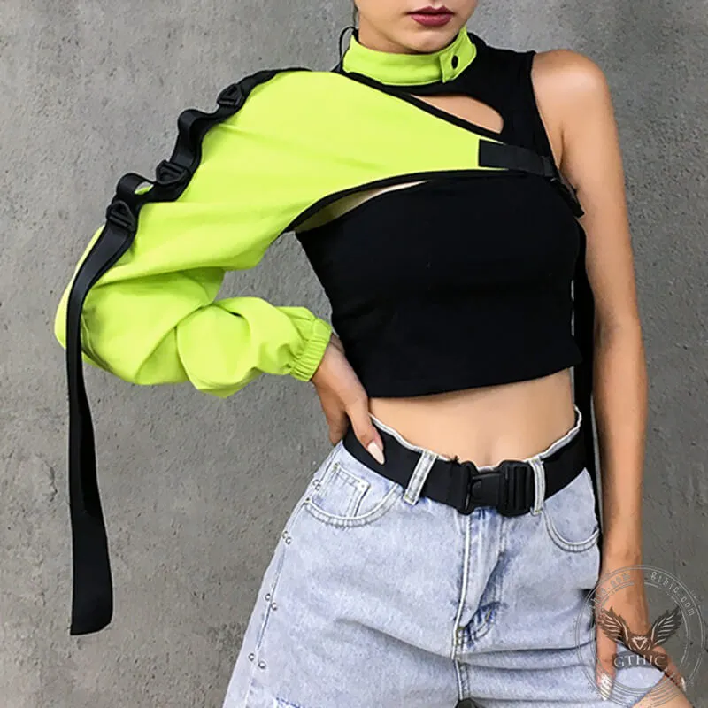 Oblique Shoulder Polyester Crop Top sold by GTHIC