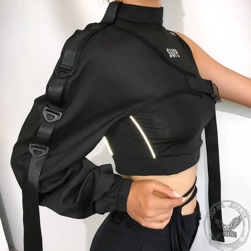 Oblique Shoulder Polyester Crop Top sold by GTHIC product image thumbnail 3