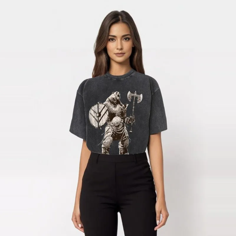 Viking Bear Warrior Print Washed T-shirt sold by GTHIC product image thumbnail 3