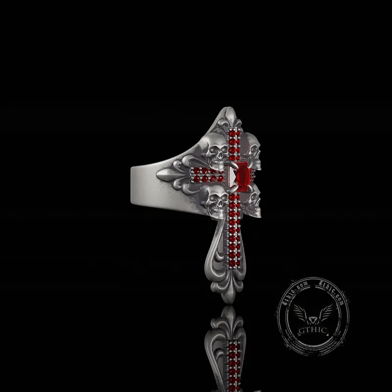Skulls Cross Sterling Silver Ring sold by GTHIC product image thumbnail 5