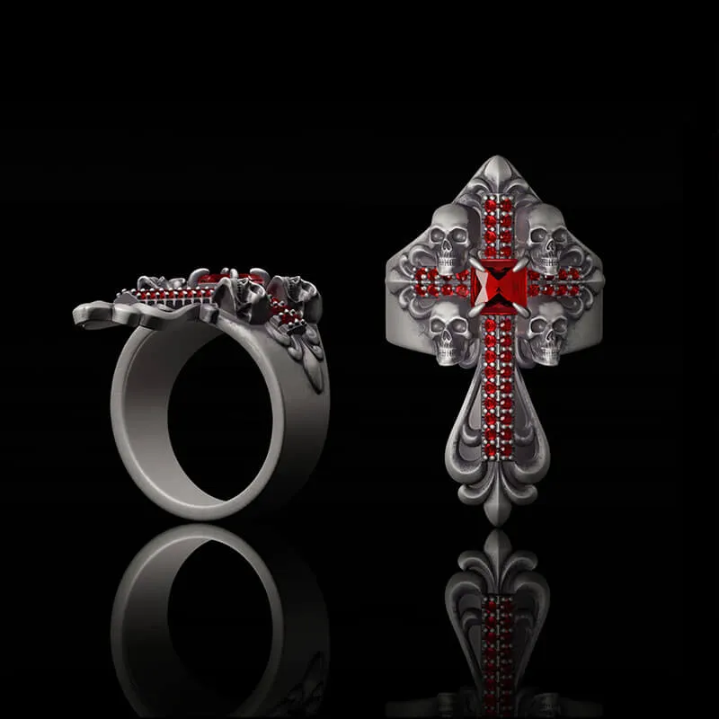 Skulls Cross Sterling Silver Ring sold by GTHIC product image thumbnail 2