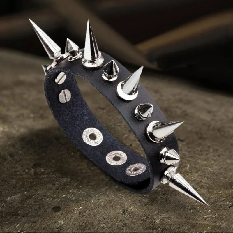 Punk Black PU Leather Spiked Bracelet sold by GTHIC