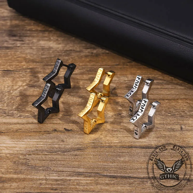 Pentagram Viking Rune Stainless Steel Stud Earrings sold by GTHIC