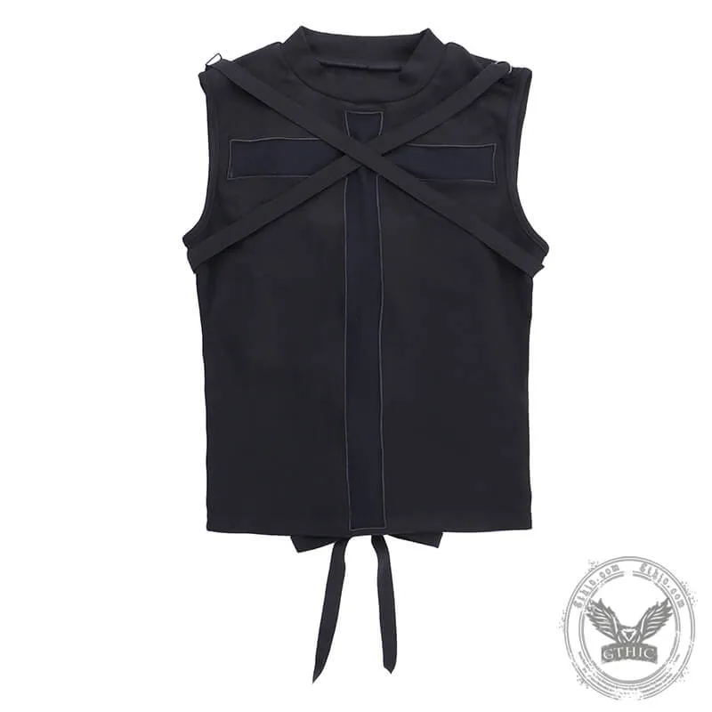 Black Strappy Cross Design Sleeveless Crop Top sold by GTHIC product image thumbnail 4