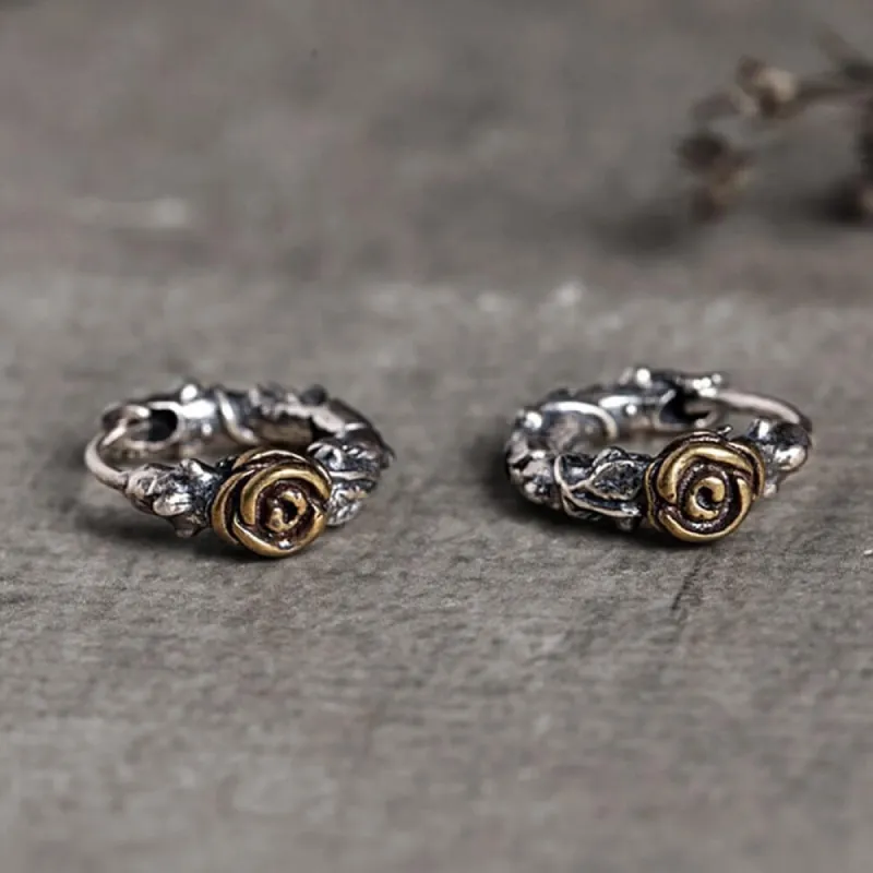 Metal Rose and Thorns Sterling Silver Hoop Earrings sold by GTHIC