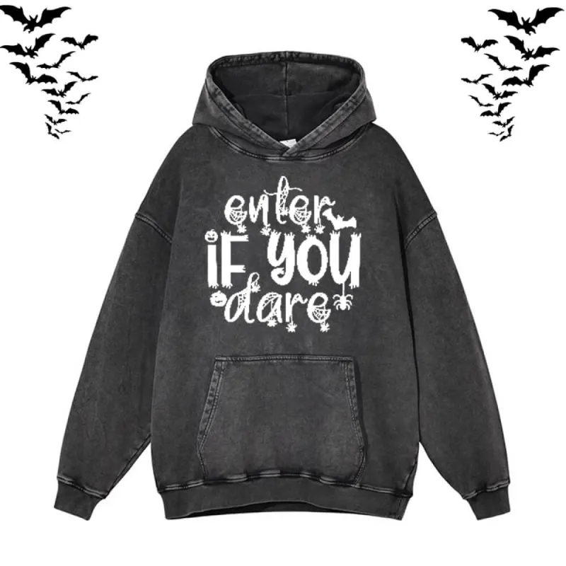 Enter If You Dare Vintage Washed Hoodie Sweatshirt sold by GTHIC