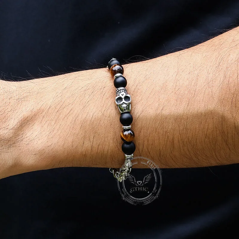 Vintage Skull Tiger Eye Stainless Steel Bracelet sold by GTHIC product image thumbnail 2