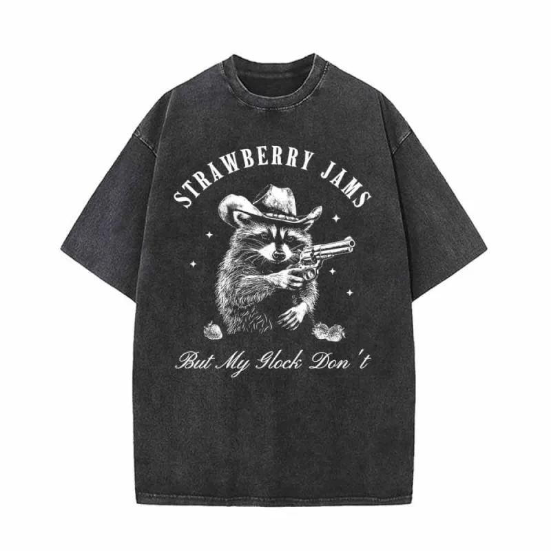 Strawberry Jams Gunner Raccoon Print T-shirt sold by GTHIC