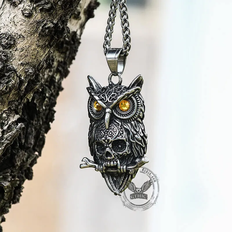 Owl Stainless Steel Gemstone Skull Pendant sold by GTHIC product image thumbnail 5