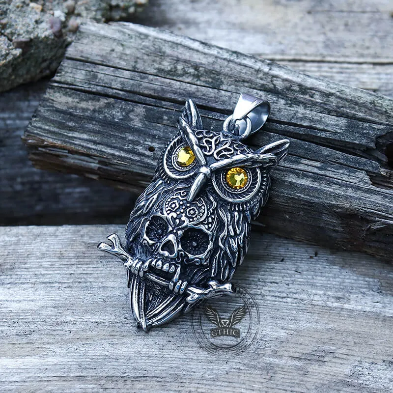 Owl Stainless Steel Gemstone Skull Pendant sold by GTHIC product image thumbnail 3
