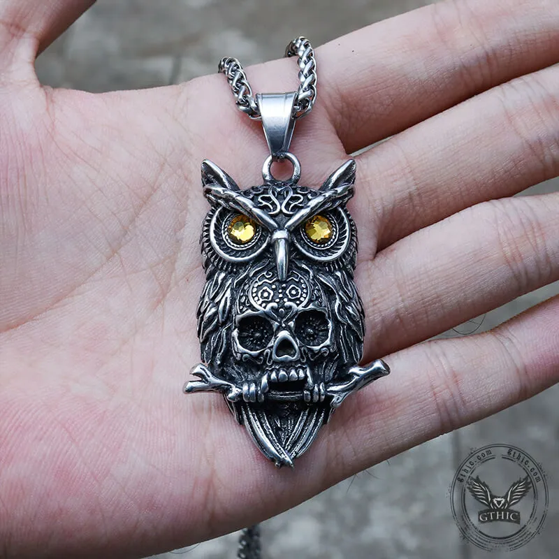 Owl Stainless Steel Gemstone Skull Pendant sold by GTHIC product image thumbnail 2