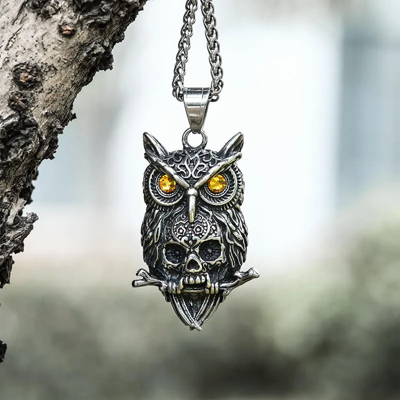 Owl Stainless Steel Gemstone Skull Pendant sold by GTHIC