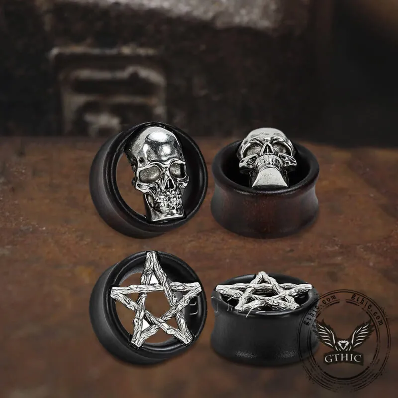 Skull And Star Wood Alloy Ear Gauges sold by GTHIC