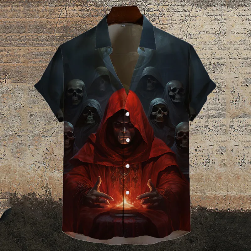 Gothic Red Robe Death Skull Short Sleeve Shirt sold by GTHIC