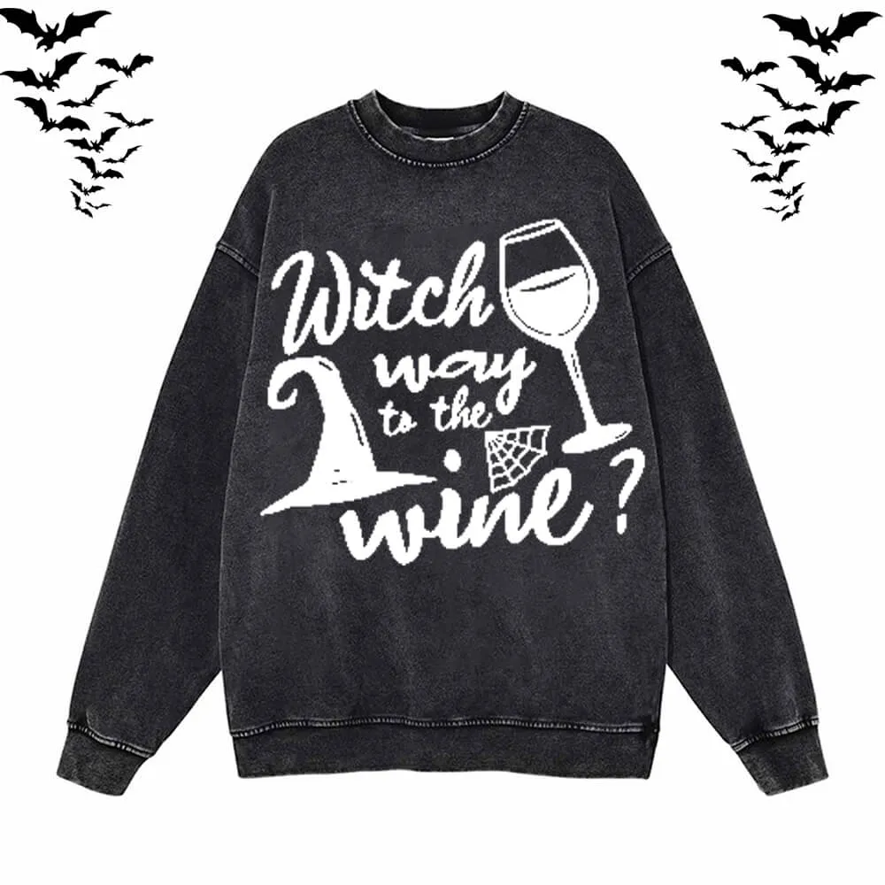 Funny Witch Wine Vintage Washed Hoodie Sweatshirt sold by GTHIC product image thumbnail 2