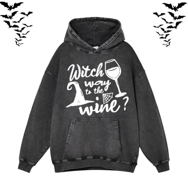 Funny Witch Wine Vintage Washed Hoodie Sweatshirt sold by GTHIC