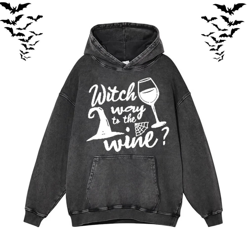 Funny Witch Wine Vintage Washed Hoodie Sweatshirt sold by GTHIC