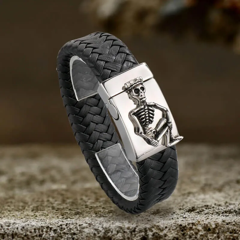 Vintage Skull Halloween Stainless Steel Leather Bracelet sold by GTHIC