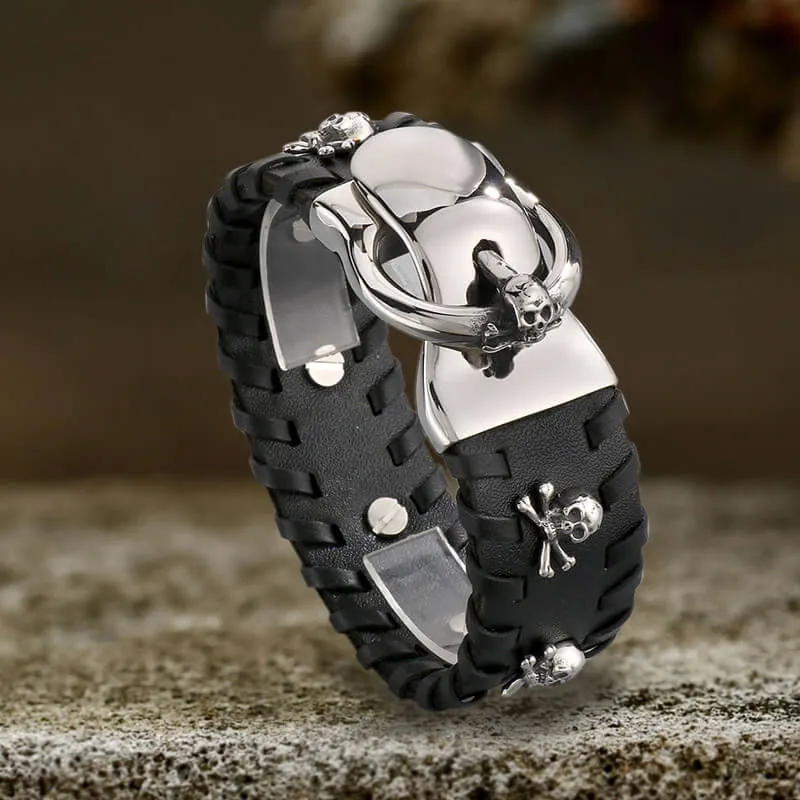 Vintage Skull Halloween Stainless Steel Leather Bracelet sold by GTHIC product image thumbnail 4