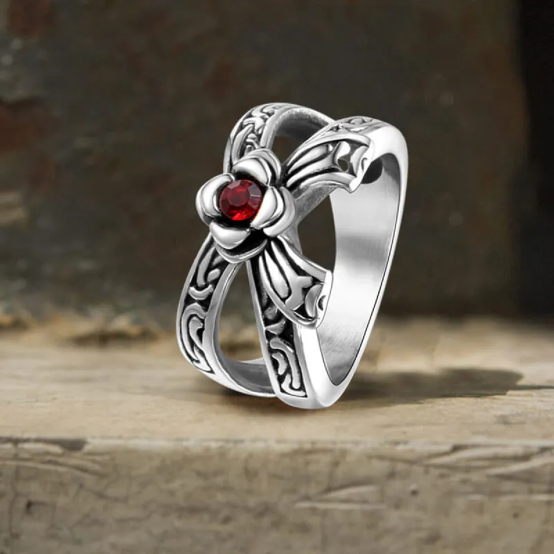 Vintage Bow Rose Stainless Steel Ring sold by GTHIC