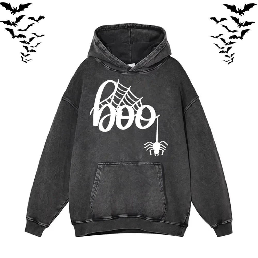 Spider Web Boo Vintage Washed Hoodie Sweatshirt sold by GTHIC