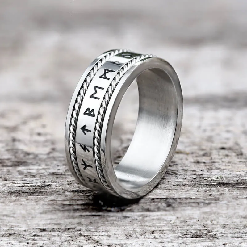 Norse Runes Twist Chain Stainless Steel Viking Ring sold by GTHIC