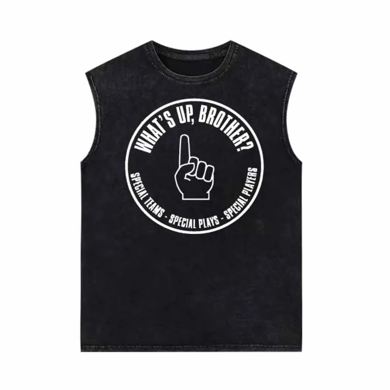 What’s Up Brother Vintage Washed Vest Top sold by GTHIC