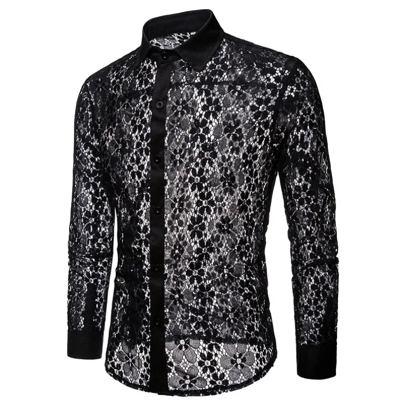 Floral Pattern Lace Lapel Men’s Shirt made by GTHIC