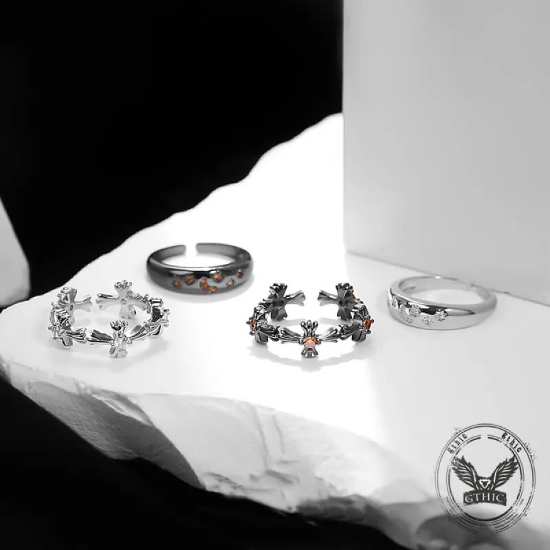 Dark Cross Star Moon Copper Alloy Open Zircon Ring made by GTHIC