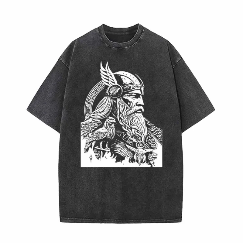 Viking Odin Head Art Vintage Washed T-shirt made by GTHIC