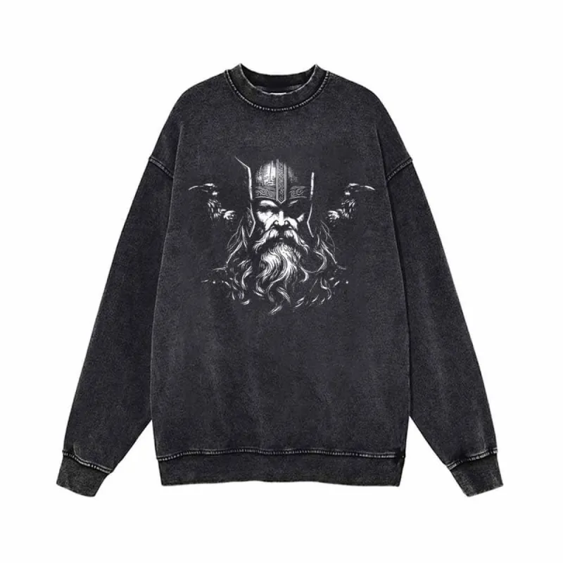 Viking Warrior With Ravens Vintage Washed Sweatshirt made by GTHIC