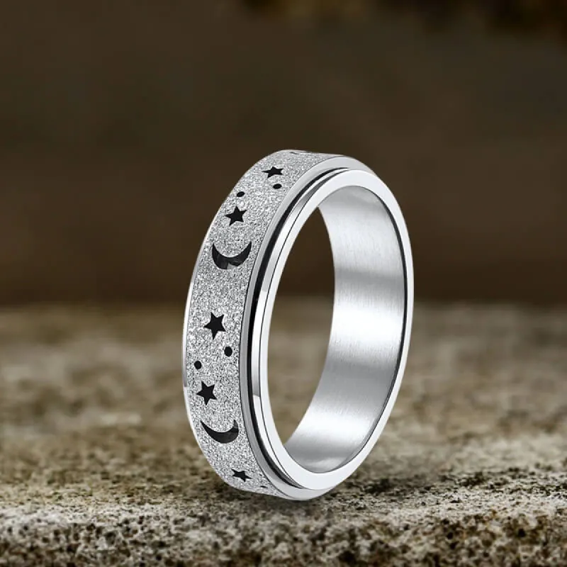 Frosted Hollow Star Moon Stainless Steel Spinner Ring sold by GTHIC
