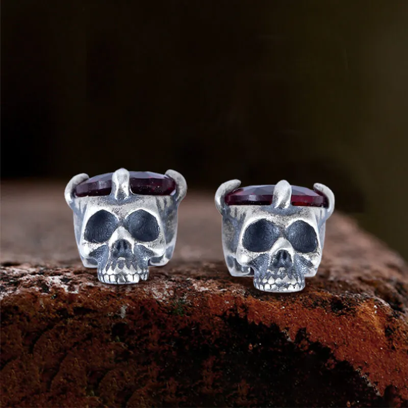 Punk Dark Skull Gemstone Sterling Silver Stud Earrings sold by GTHIC