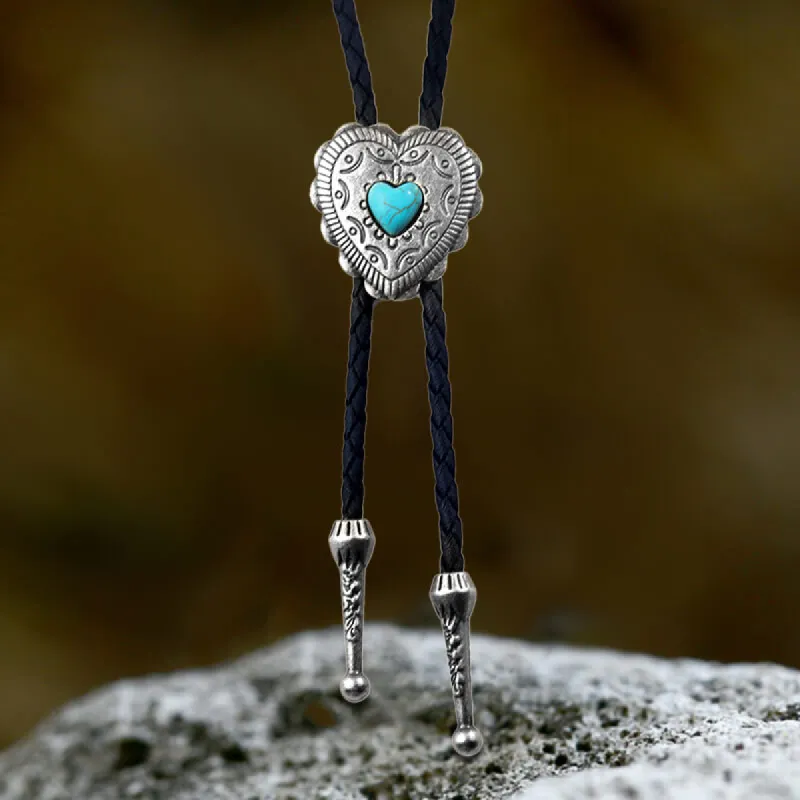 Punk Cowboy Heart Shape Blue Turquoise Alloy Bolo Tie sold by GTHIC