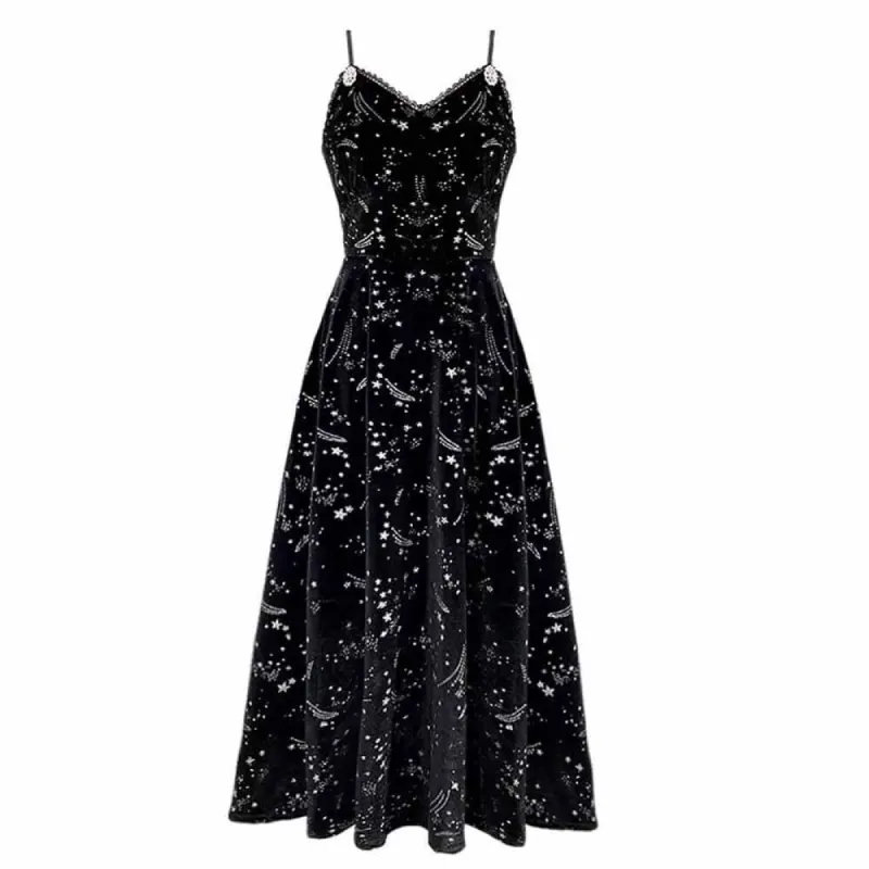 Simple Shooting Star Flower Button Suspender Dress sold by GTHIC