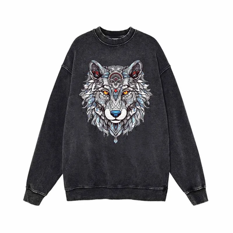 Wolf Head Print Vintage Washed Sweatshirt sold by GTHIC