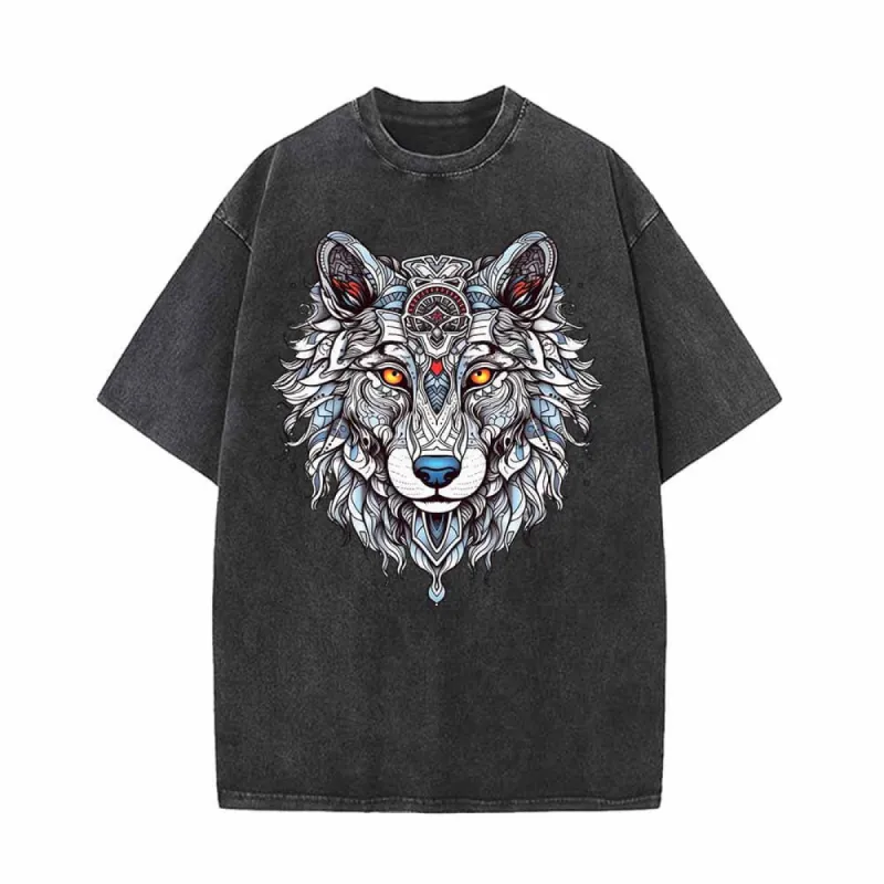 Wolf Head Print Vintage Washed T-shirt sold by GTHIC