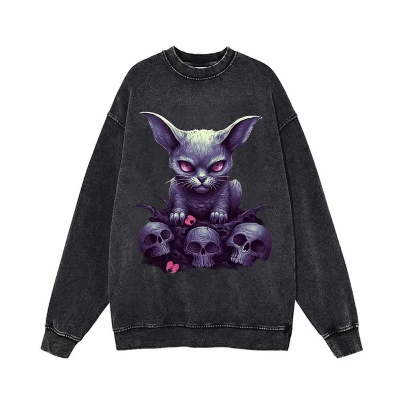 Gothic Kitten And Skeleton Vintage Washed Sweatshirt sold by GTHIC