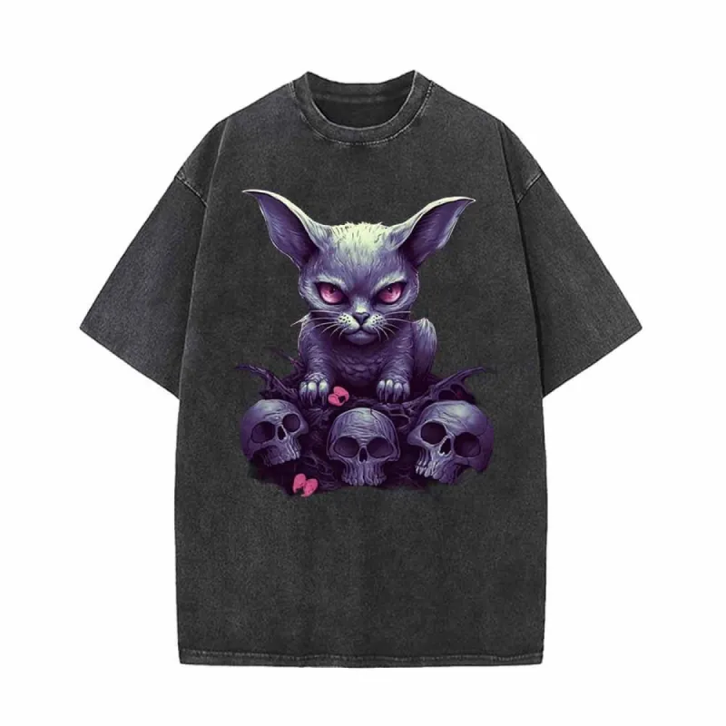 Gothic Kitten And Skeleton Vintage Washed T-shirt sold by GTHIC