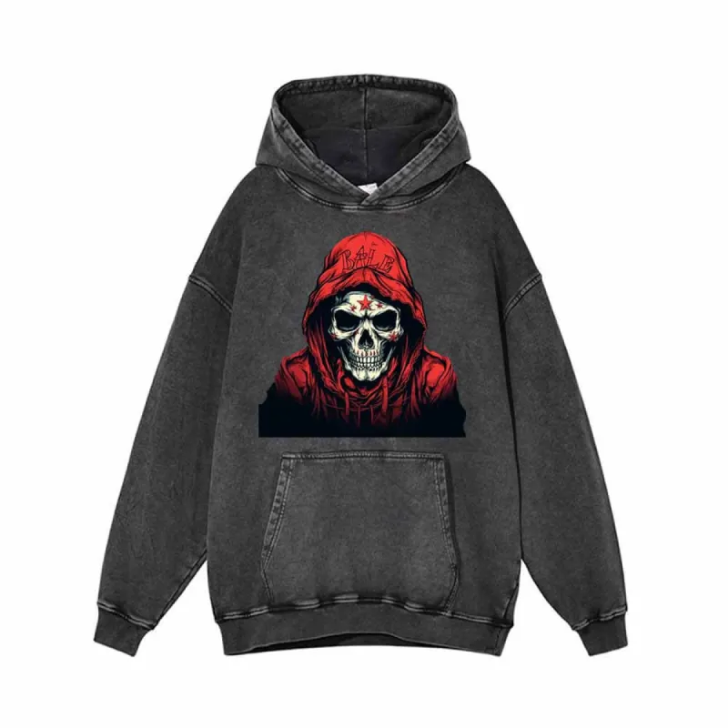 Red Hoodie Skeleton Pattern Vintage Washed Hoodie sold by GTHIC