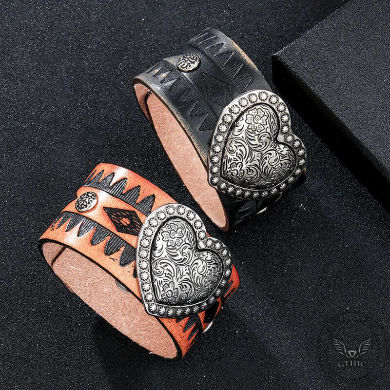 Punk Totem Design Heart Leather Bracelet sold by GTHIC