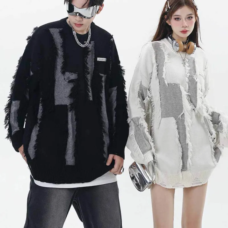 Irregular Tassel Contrasting Color Design Sweater sold by GTHIC