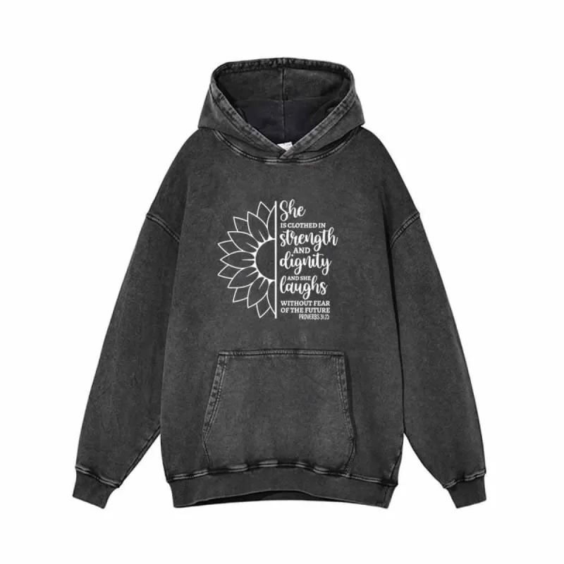 She Is Clothed In Strength Sun Flower Vintage Washed Hoodie sold by GTHIC